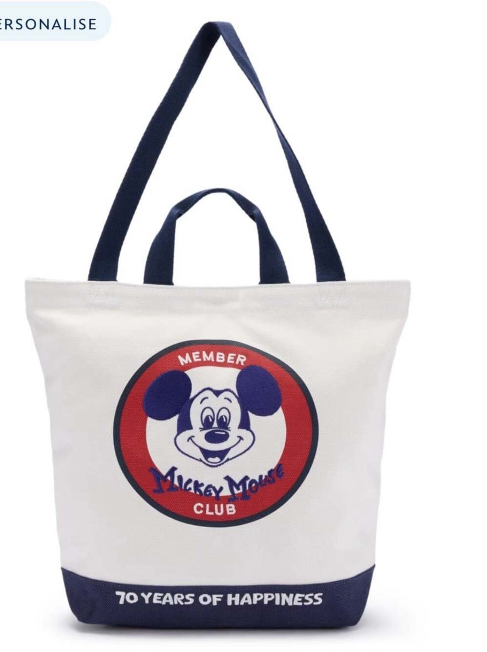 Disney The Mickey Mouse Member Club 70th Anniversary Canvas Tote Bag 100% Cotton